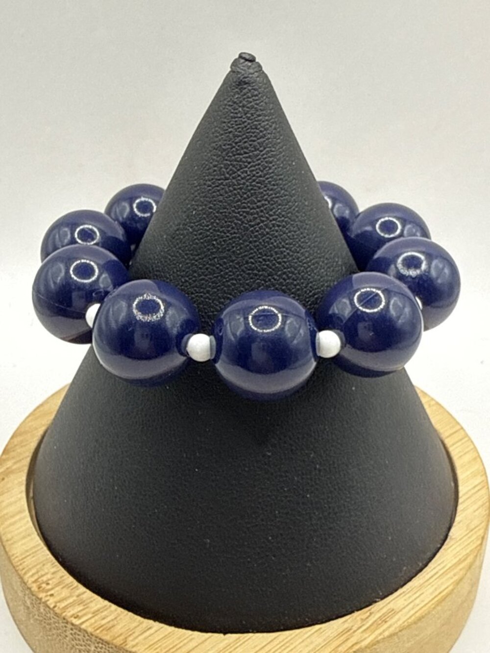 Chunky Navy Blue Resin Bead Stretch Bracelet Glossy Y2K Retro Minimalist Boho